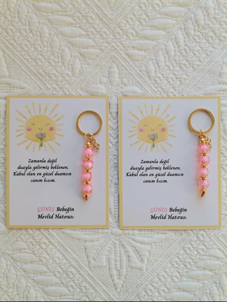 72 Adet Özel Tasarım Güneş ve Pembe Anahtarlık Hastane Yeni Doğan 40 Mevlidi Dağıtmalık Hediyelik - Resim 2