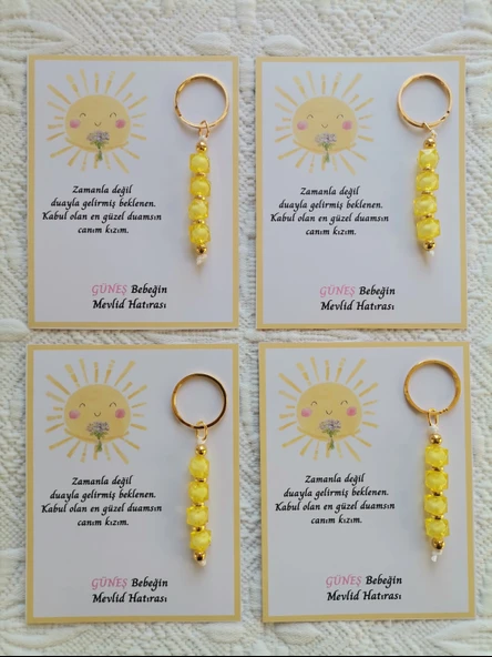 48 Adet Özel Tasarım Güneş ve Sarı Anahtarlık Hastane Yeni Doğan 40 Mevlidi Dağıtmalık Hediyelik - Resim 4