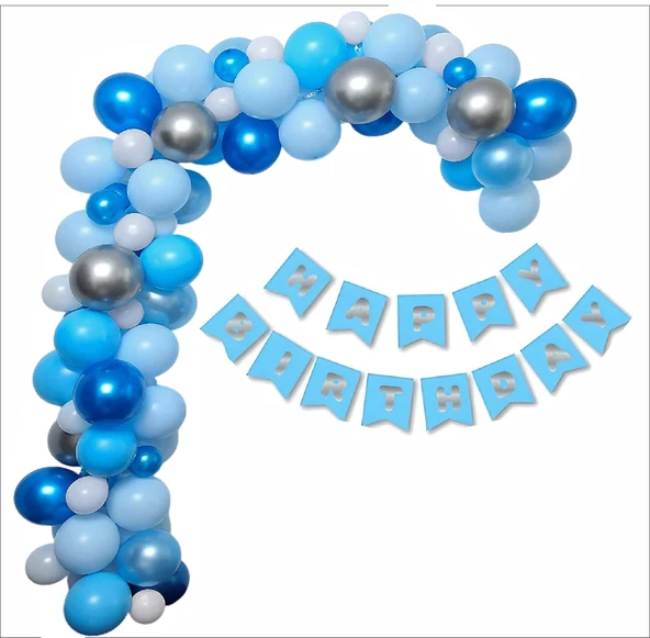 Lacivert, Mavi, Gümüş Balon-Banner Seti ürün görseli