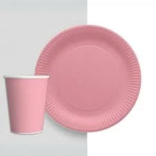 Pembe 16 Adet Tabak ve 16 Adet Pembe Bardak - Resim 3