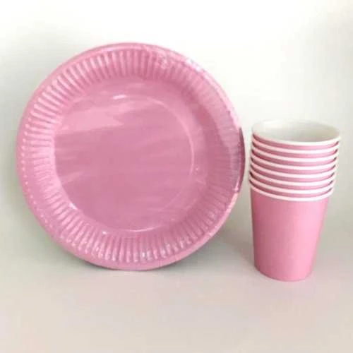 Pembe 16 Adet Tabak ve 16 Adet Pembe Bardak - Resim 2