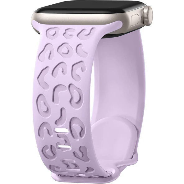 Apple Watch Uyumlu 44 45 46mm Leopar Desenli Yumuşak Silikon Kordon Seri 2 3 4 5 6 Se 7 8 9 10   Lila ürün görseli