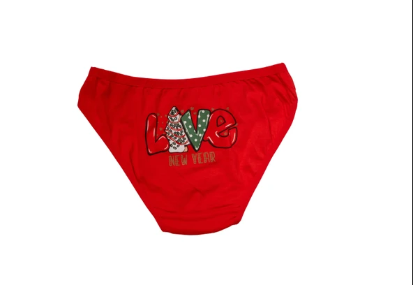 MDB MdbShop Kırmızı Yılbaşı Desenli Love New Year Pamuklu Külot ürün görseli 1