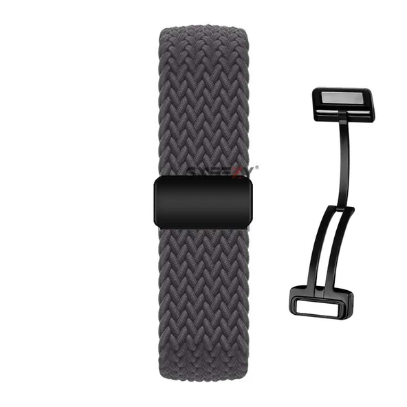 Sneezy Huawei Watch GT5 41mm İle Uyumlu FiberLink Manyetik Tokalı Kumaş Örgü Kordon  Koyu Gri - Resim 2