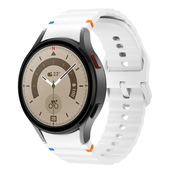 Samsung Galaxy Watch 5 Pro 45mm İle Uyumlu Metal Tokalı Dalgalı Spor Silikon Kordon  Beyaz ürün görseli 1