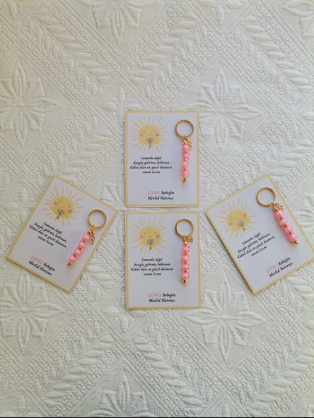 72 Adet Özel Tasarım Güneş ve Pembe Anahtarlık Hastane Yeni Doğan 40 Mevlidi Dağıtmalık Hediyelik - Resim 5