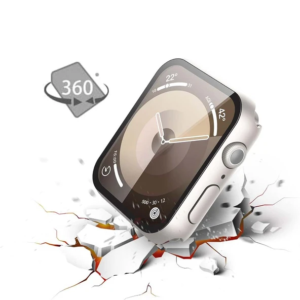 Apple Watch 42MM 4-5-6 SE Seri Uyumlu Starlight 360 Derece Koruma ve Temperli Cam Ekran Koruyucu  Starlight - Resim 3
