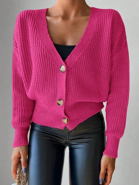 MDB Kadın Uzun Kollu Düğme Detay Triko Bluz ürün görseli 1