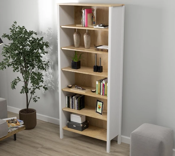 Lumera İskandinav Kitaplık 6 Bölmeli MDF Profil Ayaklı 83x194x35 Cm Çok Amaçlı - Resim 3