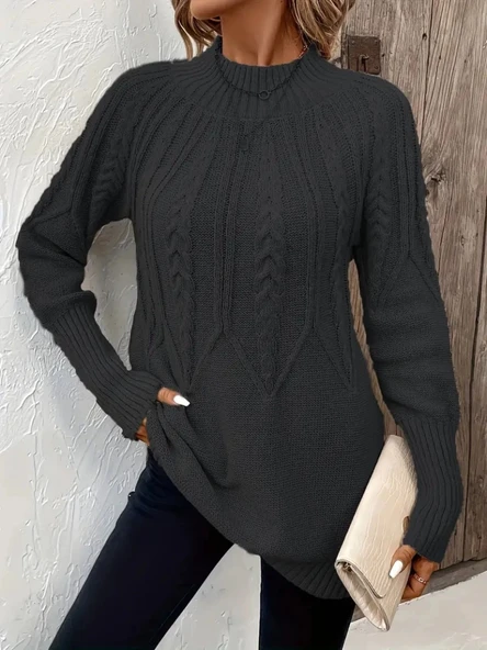 MDB Kadın Uzun Kollu Yarı Balıkçı Yaka Triko Bluz - Resim 6