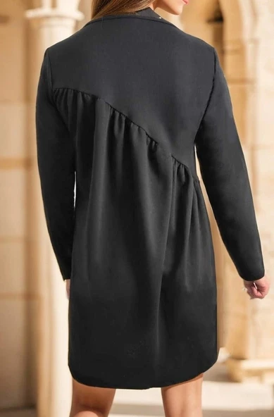 MDB Kadın Uzun Kollu Bisiklet Yaka çapraz Büzgü Detay Iki Iplik Mini Boy Elbise - Resim 7