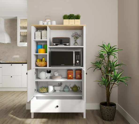 Lumera Fırın Dolabı Erzak Dolabı Çok Amaçlı Dolap Airfry Dolabı 2 Kapaklı 1 Çekmeceli 93 Cm Minifixli - Resim 3