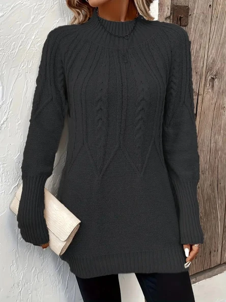 MDB Kadın Uzun Kollu Yarı Balıkçı Yaka Triko Bluz - Resim 3