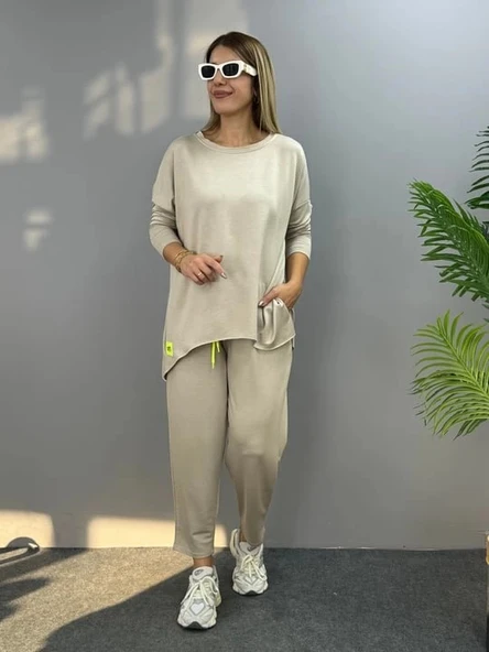 MDB Kadın Iki Iplik Viskon Pamuk Kumaş Arma Detaylı Ikili Takım ürün görseli 1