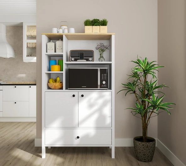 Lumera Fırın Dolabı Erzak Dolabı Çok Amaçlı Dolap Airfry Dolabı 2 Kapaklı 1 Çekmeceli 93 Cm Minifixli - Resim 4