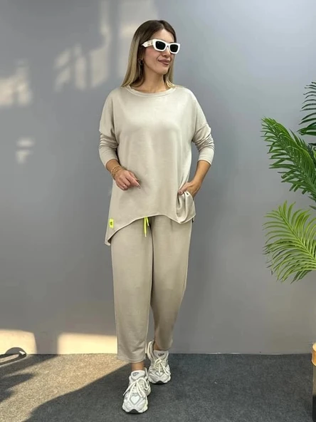 MDB Kadın Iki Iplik Viskon Pamuk Kumaş Arma Detaylı Ikili Takım - Resim 5