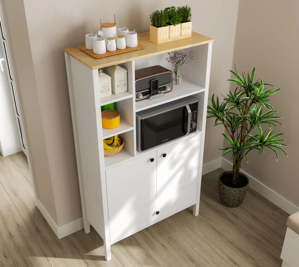 Lumera Fırın Dolabı Erzak Dolabı Çok Amaçlı Dolap Airfry Dolabı 2 Kapaklı 1 Çekmeceli 93 Cm Minifixli - Resim 2