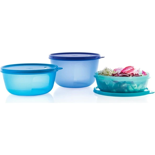 Tupperware Saklama ve Servis Kabı 3'lü Set 1L 1.5L 2L Kapasiteli Sızdırmaz ve Dokulu - Resim 3