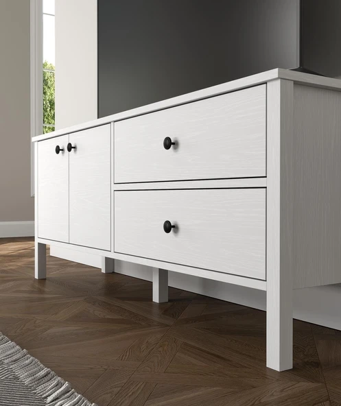 Lumera Modern Tv Ünitesi  2 Kapaklı 2 Çekmeceli Dolaplı MDF Profil Ayaklı 140 Cm  Minifixli - Resim 2