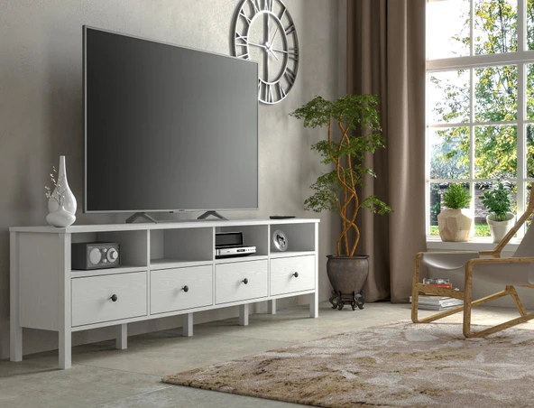 Lumera Modern Tv Ünitesi - Konsol 4 Çekmeceli 4 Bölmeli  MDF Profil Ayaklı 200 Cm Minifixli ürün görseli 1