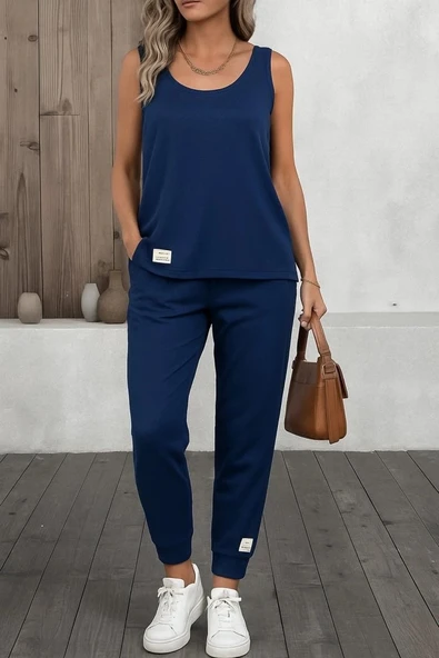 MDB Kadın Askılı Yuvarlak Yaka Viskon Iki Iplik Bluz Ve Eşofman Altı Ikili Takım ürün görseli 1