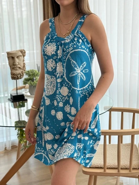 MDB Kadın Askılı Deniz Yıldızı Desenli Süprem Elbise ürün görseli 1