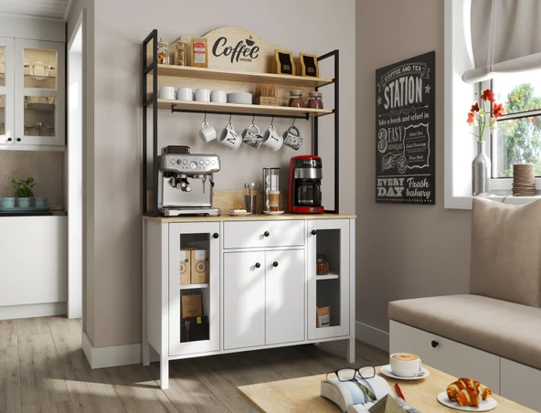 Lumera Kahve Köşesi Erzak Dolabı Çok Amaçlı Dolap Airfry Dolabı 4 Kapaklı 1 Çekmeceli Bardak Askılıklı 120 Cm Minifixli ürün görseli 1