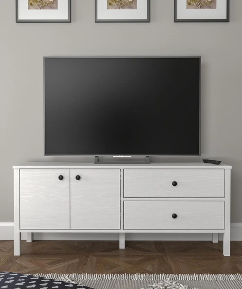 Lumera Modern Tv Ünitesi  2 Kapaklı 2 Çekmeceli Dolaplı MDF Profil Ayaklı 140 Cm  Minifixli - Resim 4