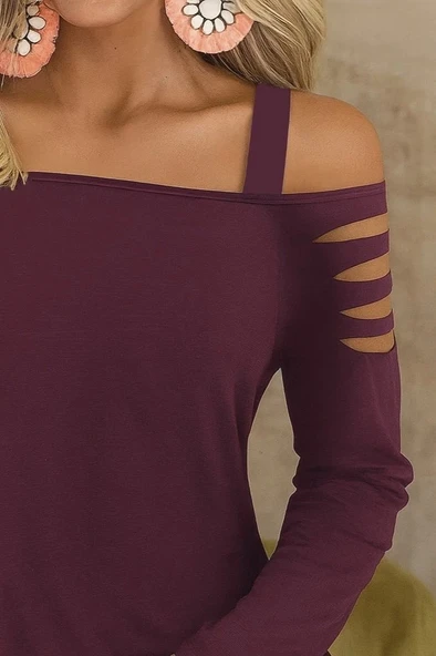 MDB Kadın Uzun Lazer Kesik Detaylı Askılı Viskon Iki Iplik Bluz - Resim 2