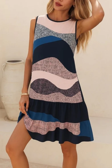 MDB Kadın Kolsuz Sırttan Bağlamalı Fırfırlı Leopar Desenli Dalgıç Elbise ürün görseli 1