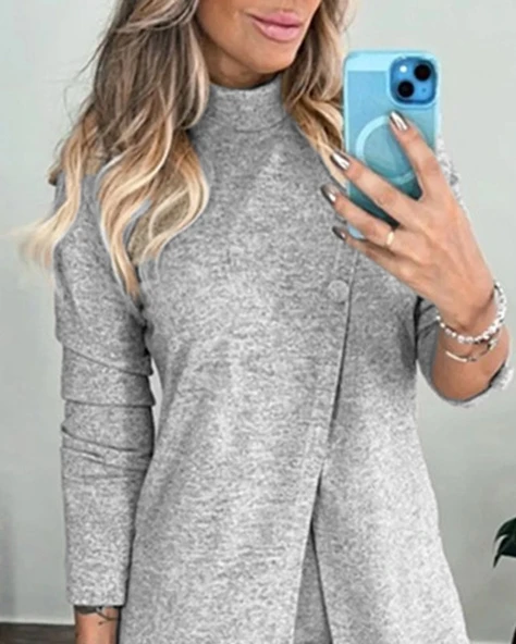 MDB Kadın Uzun Kollu Balıkçı Yaka önden Düğmeli Bluz Ve Pantolon Yumoş Ikili Takım - Resim 2