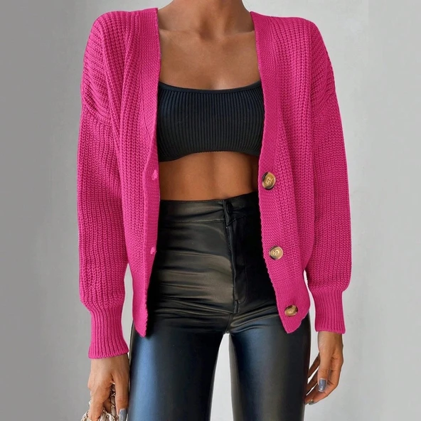 MDB Kadın Uzun Kollu Düğme Detay Triko Bluz - Resim 4