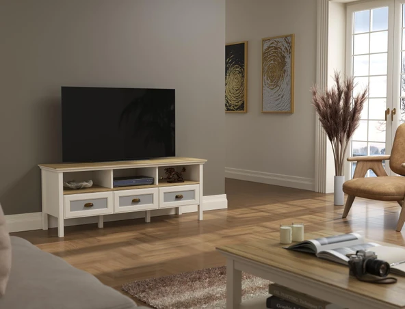 Valena Tv Ünitesi - Konsol 3 Çekmeceli 3 Bölmeli  MDF Profil Kapaklı ve Ayaklı 150 Cm Minifixli ürün görseli 1