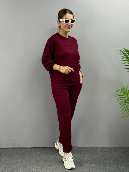 MDB Kadın Uzun Kollu Bisiklet Yaka Viskon Iki Iplik Bluz Ve Pantolon Ikili Takım - Resim 2