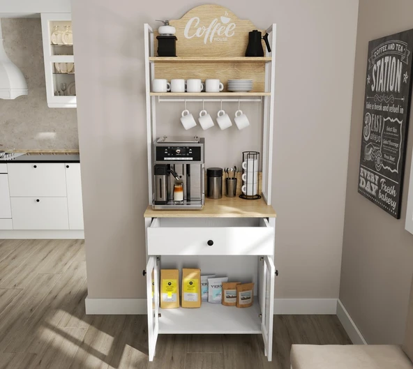 Lumera Kahve Köşesi Erzak Dolabı Çok Amaçlı Dolap Airfry Dolabı 2 Kapaklı 1 Çekmeceli 75 Cm Minifixli - Resim 2