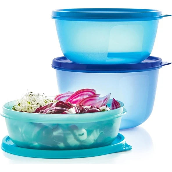 Tupperware Saklama ve Servis Kabı 3'lü Set 1L 1.5L 2L Kapasiteli Sızdırmaz ve Dokulu - Resim 2