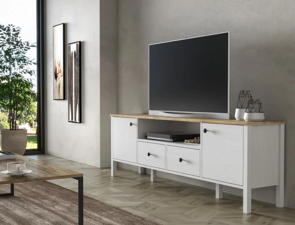 Lumera Modern Tv Ünitesi - Konsol 2 Kapaklı 2 Çekmeceli  Raflı Dolaplı MDF Profil Ayaklı 180 Cm  Minifixli ürün görseli