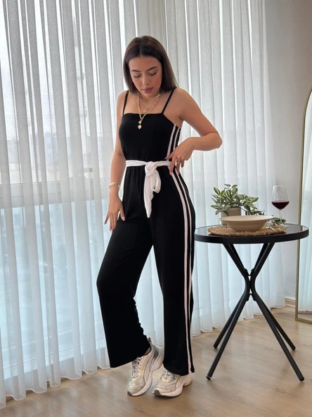 MDB Kadın Ip Askılı Straplez Belden Kuşaklı Viskon Iki Iplik Tulum ürün görseli 1