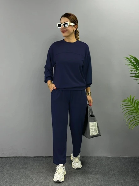 MDB Kadın Uzun Kollu Bisiklet Yaka Viskon Iki Iplik Bluz Ve Pantolon Ikili Takım ürün görseli 1