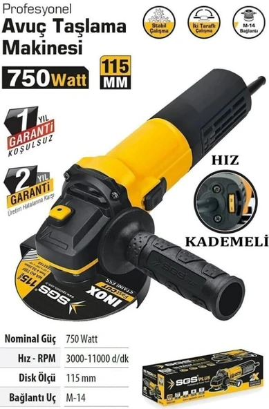 SGS 511 Devir Ayarlı Avuç Taşlama 115 750 Watt - Resim 2