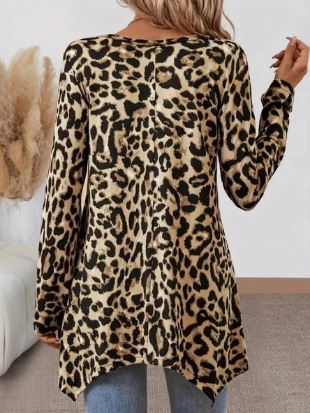 MDB Kadın Uzun Kollu Bisiklet Yaka Leopar Desenli Süprem Bluz - Resim 4