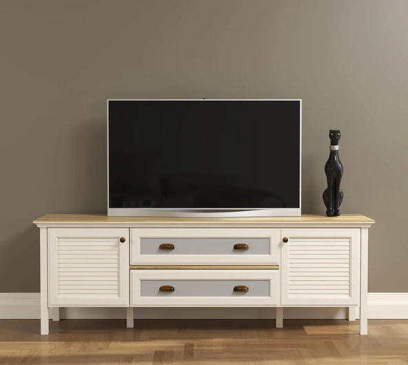 Valena Tv Ünitesi - Konsol 2 Kapaklı 2 Çekmeceli Panjur Kapaklı MDF Profil Ayaklı 180 Cm Minifixli - Resim 2