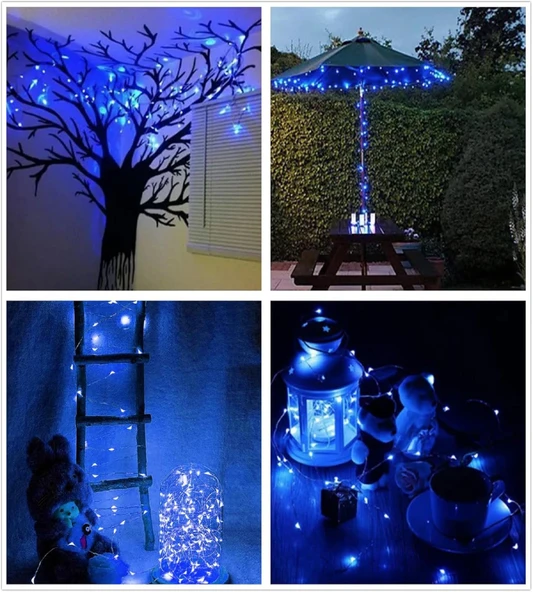 Ev Balkon Ve Parti İçin 10 Metre Pilli Mavi Renk Peri Led Yılbaşı Süsü Işık - Resim 2