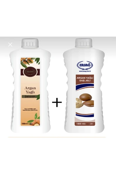 Ersağ Arğan yağlı Şampuan 1000 ml + Argan 1000 ml Duj jeli ikili özel set ürün görseli