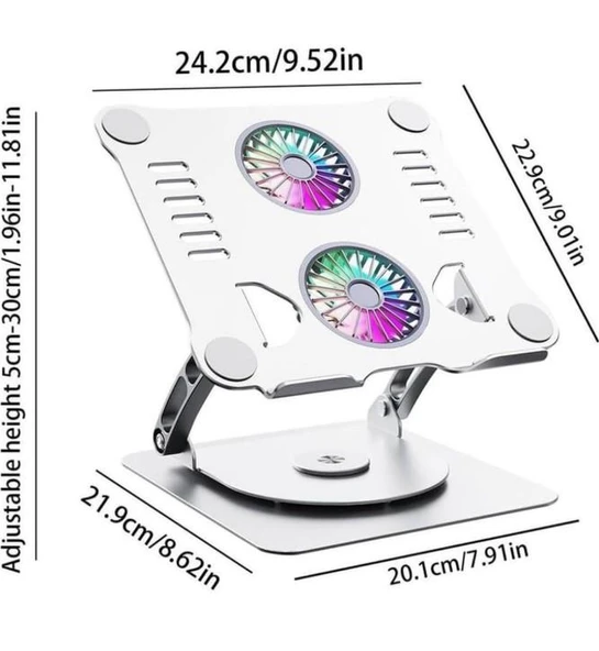 Çift Fanlı Ayarlanabilir Metal Laptop Standı (360 Derece Dönebilen) - Resim 3