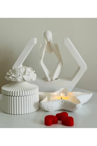 Tarsia Muse El Yapımı Dekoratif Figür Kaidesi ve Mum Seti –(10 Parça)Yıldız Mumluk, Figür, Kalp Mumlar ürün görseli 1