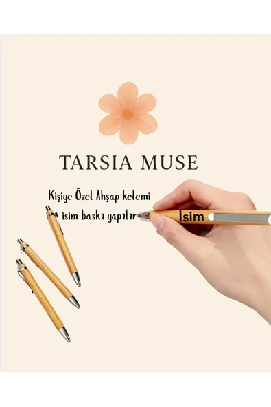 Tarsia Muse Kişiye Özel Doğal Bambu Kalem – Siyah tükenmez kalem ürün görseli