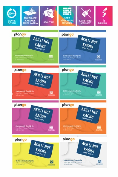 Elektrostatik Akıllı Not Kağıdı Yapışkansız Post-it 7x10cm 8'li PAKET ürün görseli