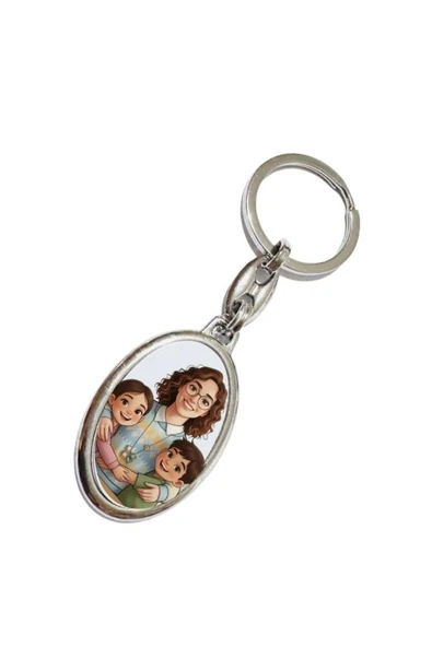 Tarsia Muse Kişiye özel Lüks Oval Metal Modern fotograflı dokulu arka yüzey Anahtarlık (2adet) ürün görseli