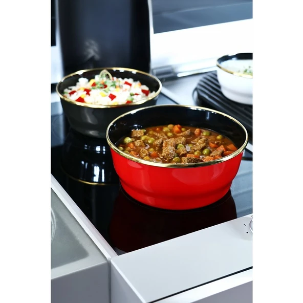 Arow  Kırmızı Emaye 3'lü Saklama Kabı - Resim 2